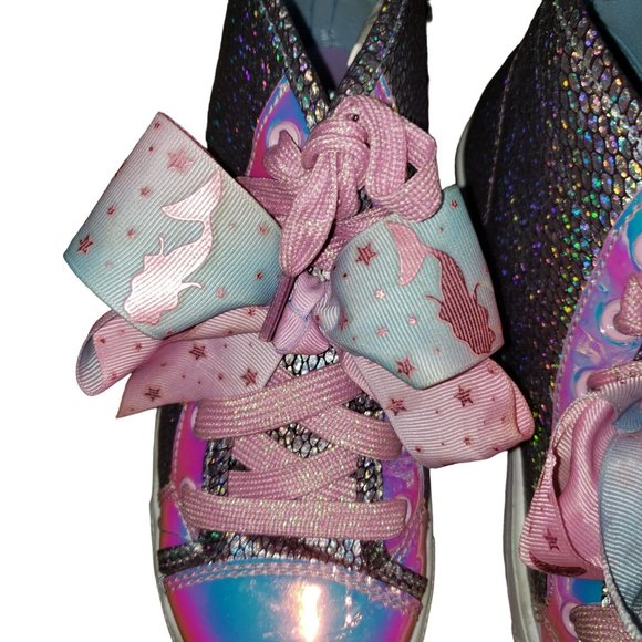 JoJo Siwa metallic iridescent lace up high top sneakers size 3, never wore - Picture 6 of 9
